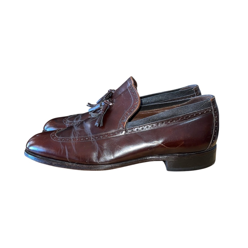 Johnston & Murphy Tassel Loafers Mens Size 10 Burgundy Leather Wingtip Brogue